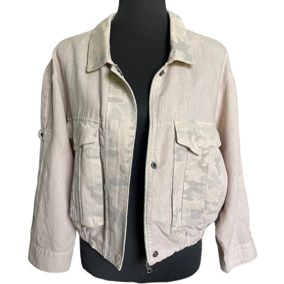 Anthropologie Hei Hei Ronan Linen Camo Utility Jacket | Cargo Cropped Style M - Picture 2 of 12